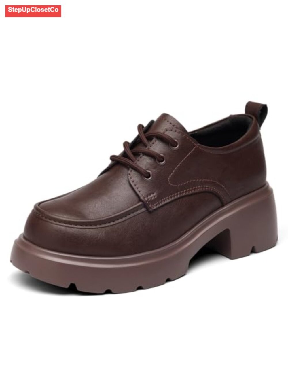 Women's Chunky Platform Oxford Lace Up Leather Business Casual Shoes